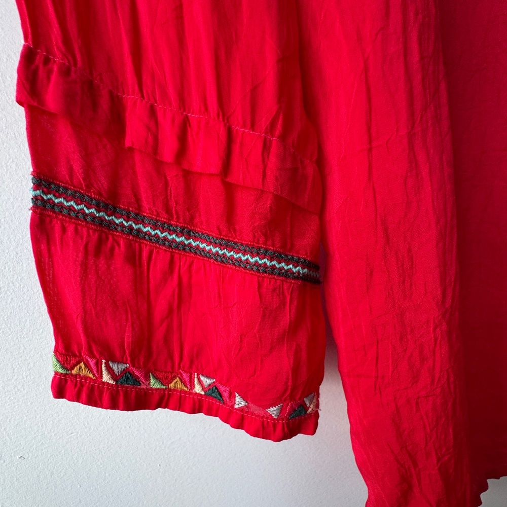 Johnny Was Embroidered Boho Tunic Top Red Cupra Rayon Size S - Picture 9 of 16